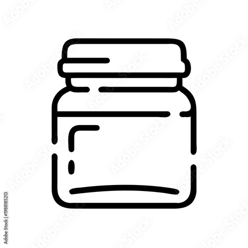 Simple black outline drawing of glass jar with lid isolated on transparent background