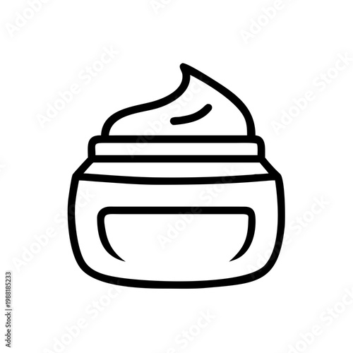 Black line art of cream jar with swirl of cosmetic cream isolated on transparent background