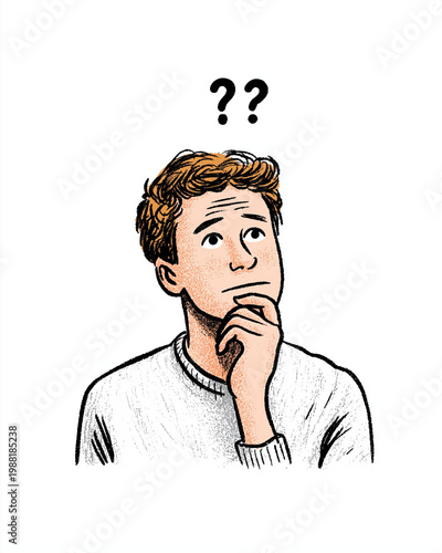 Pensive Contemplation: An illustration of a thoughtful individual deep in contemplation, a curious question mark floats above their head.