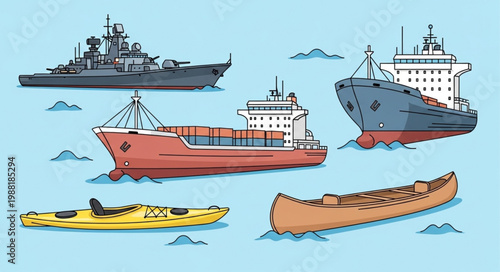 Collection of Various Watercraft Vessels Floating on Water.