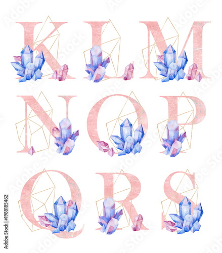 A stylish and beautiful crystals themed vector alphabet composition featuring letters K to S, ideal for all creative projects.