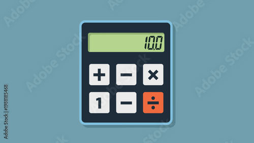 Minimalist digital calculator icon with math symbols and a numeric display of one hundred on a solid blue background for finance concepts.