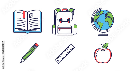 School supplies and education icons.