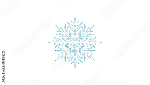 Intricate light blue snowflake icon with complex geometric crystalline structures isolated on a white background for winter season decor.