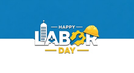 Happy Labor Day greeting with hard hat and gear