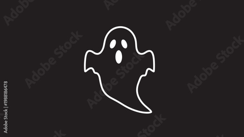 Simple white ghost outline icon on a black background, representing a spooky character for halloween or horror themes.
