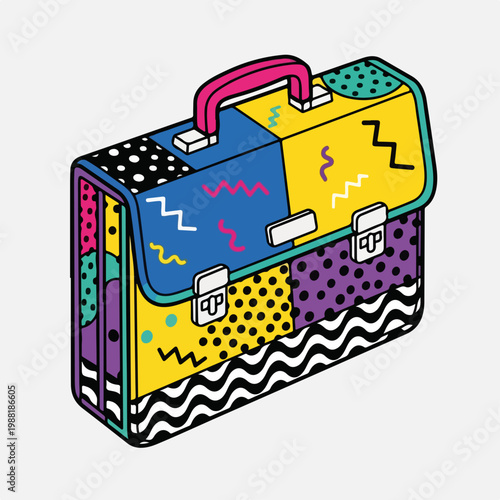 カラフルなデザインのビジネスバッグが特徴的なイラスト。現代的なスタイルやファッションを表現している。ビジネスや学校での使用に適している