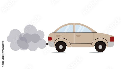 Illustration car producing exhaust fumes. Concept of transport pollution, carbon emissions and environmental impact of vehicles.