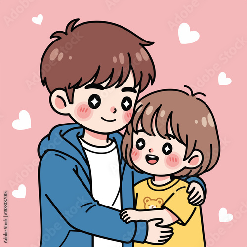 男性と女の子が笑顔でハグをしている。親子の愛や絆を表現するシーン。家族や育児に関連するコンセプトに役立つ