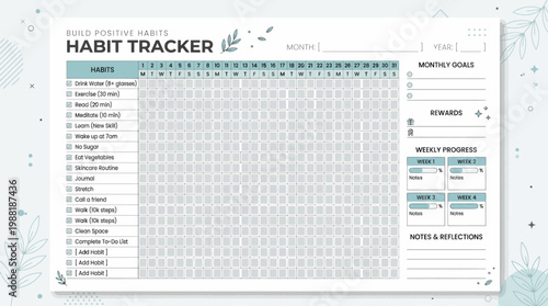 Habit Tracker Planner Sheet Design.