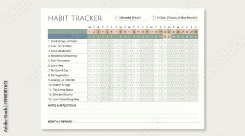Habit Tracker Planner Sheet Closeup.