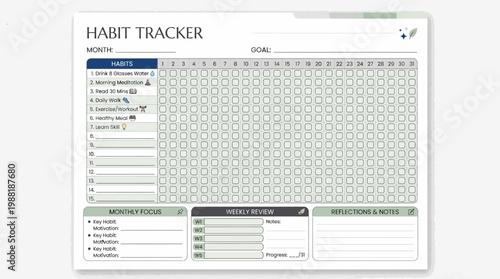 Habit Tracker Planner Sheet Template.