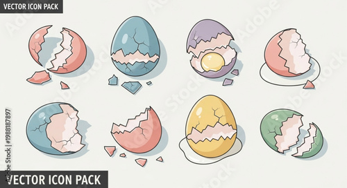 Collection of Cracked Easter Eggs with Colorful Shells.