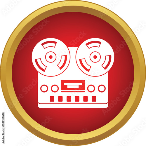 Vintage tape recorder for magnetic sound recording in a red circle frame