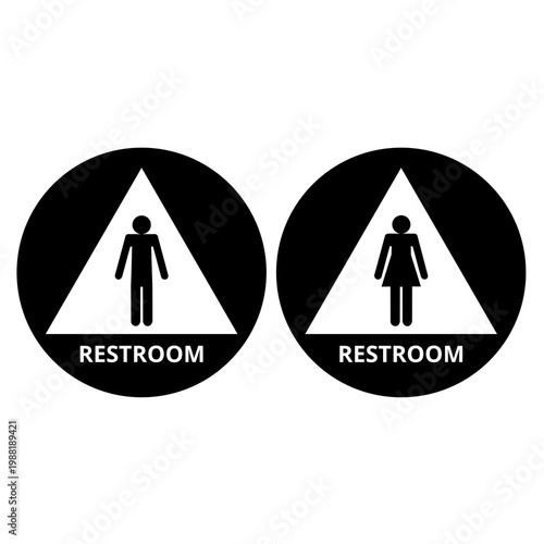 Round women and men restroom signs isolated on a white background