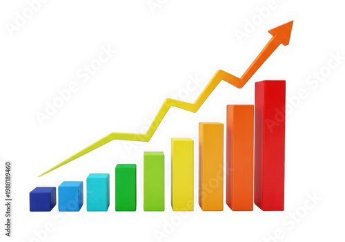 A colorful bar chart with a rising trend line showing progressive growth and positive development isolated on transparent background Free Download A colorful bar chart with a rising trend line showing progressive growth and positive development isolated on transparent background - GFXLoad