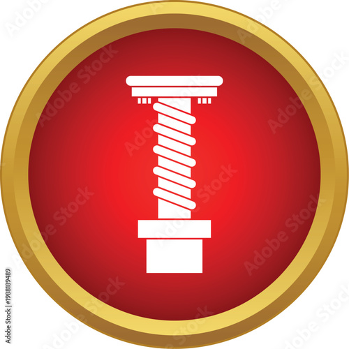 Screw jack elevating load, a mechanical lifting device in a red circle icon