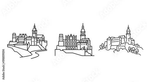 Minimalist Line Art of German Castles