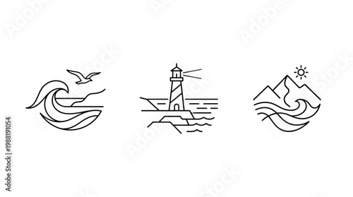 Minimalist Coastal Landscape Line Art Set