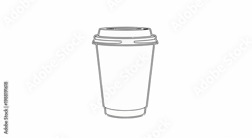 Black and white outline sketch of a disposable coffee cup