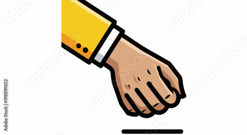 Cartoon hand in a yellow suit jacket dropping something