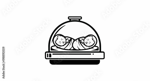 Two newborn babies sleeping peacefully inside a transparent incubator pod