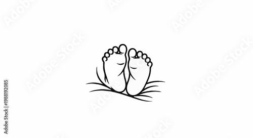 Stylized outline drawing of a pair of small, bare feet with toes