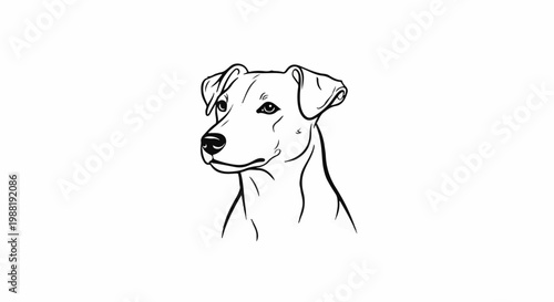 Stylized outline drawing of a dog's head looking left