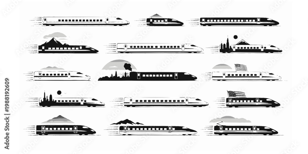 Foto High-Speed Intercity Train in Motion Vector Silhouette