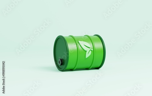 3D Biofuel eco oil barrel for sustainable energy industry icon isolated on green background