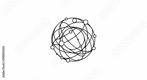Abstract spherical network of interconnected lines and circles
