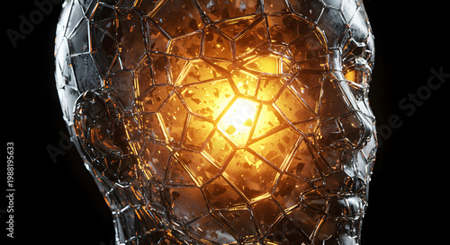 Shattered Glass Head with Light Bursting Through Cracks