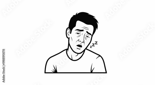 A tired person with closed eyes and open mouth, showing sleepiness