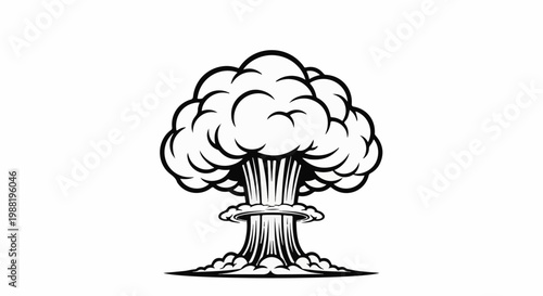 Stylized black and white illustration of a mushroom cloud explosion