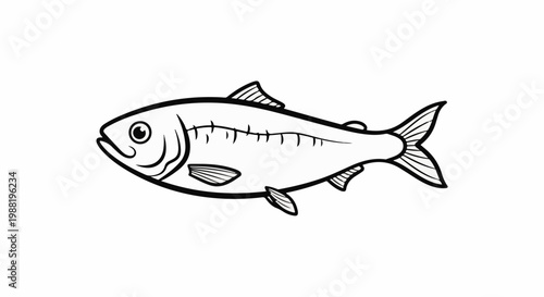Stylized black and white outline illustration of a single fish