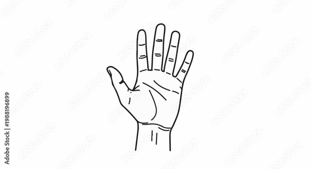 Obraz premium Simple line drawing of an open human hand with five fingers extended upward
