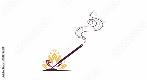 Artistic depiction of an incense stick burning with stylized smoke and lotus flower