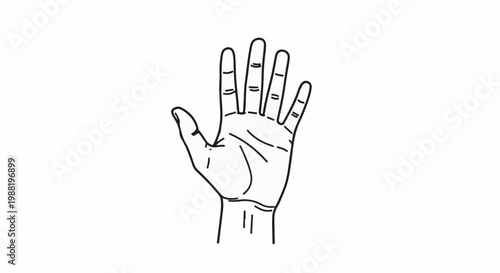 Simple line drawing of an open human hand with five fingers extended upward