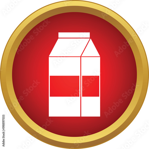 Milk or juice carton box icon on a red button with a gold border
