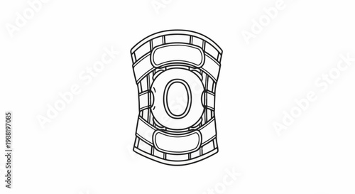 Black and white line drawing of a protective brace for the knee