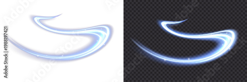 Glowing blue light trail loop on dark background. Vector fiery swirl effect with smooth luminous motion for energy, magic and speed design.