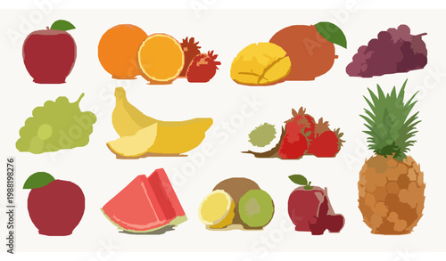 Fresh ripe fruit composition – assorted healthy fruits isolated on white background