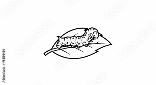 Cartoon caterpillar with spots crawls across a leaf outline