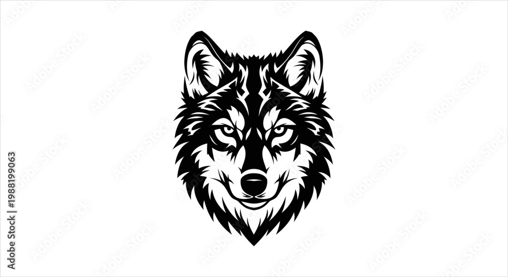 Φωτογραφία Vector illustration of a snarling wolf head in black and white