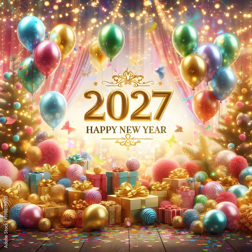 happy new year 2027 with baloons