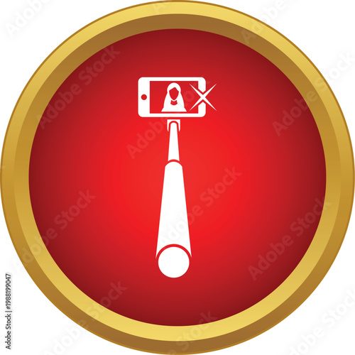 Selfie stick holding smartphone with woman self portrait on screen