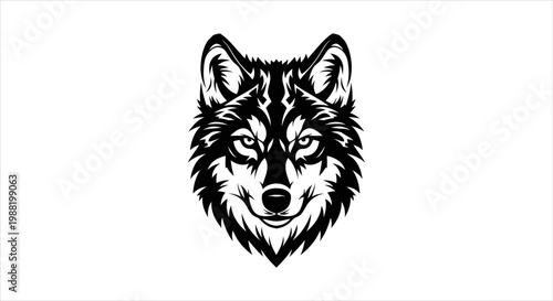 Vector illustration of a snarling wolf head in black and white