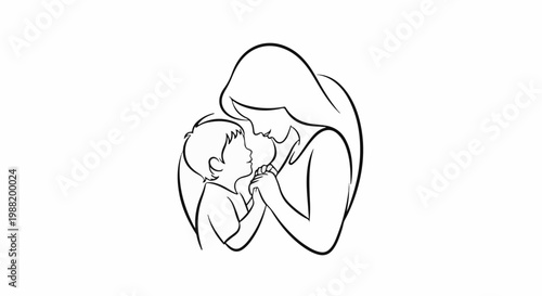 Tender sketch of a mother and child embracing