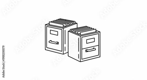 Two black and white line art filing cabinets, one taller than the other
