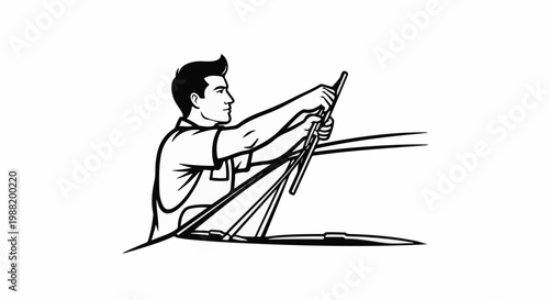 A man in overalls adjusts car windshield wipers